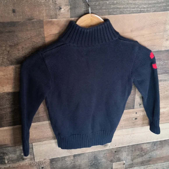 Polo Ralph Lauren Quarter Zip Pullover Knit Sweater Navy Blue Big Pony Sz 5 Boy